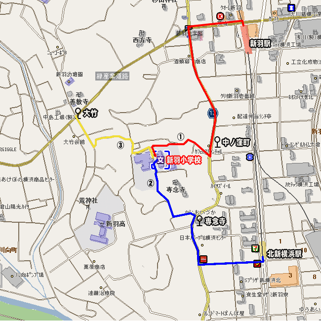 新羽小学校までの地図