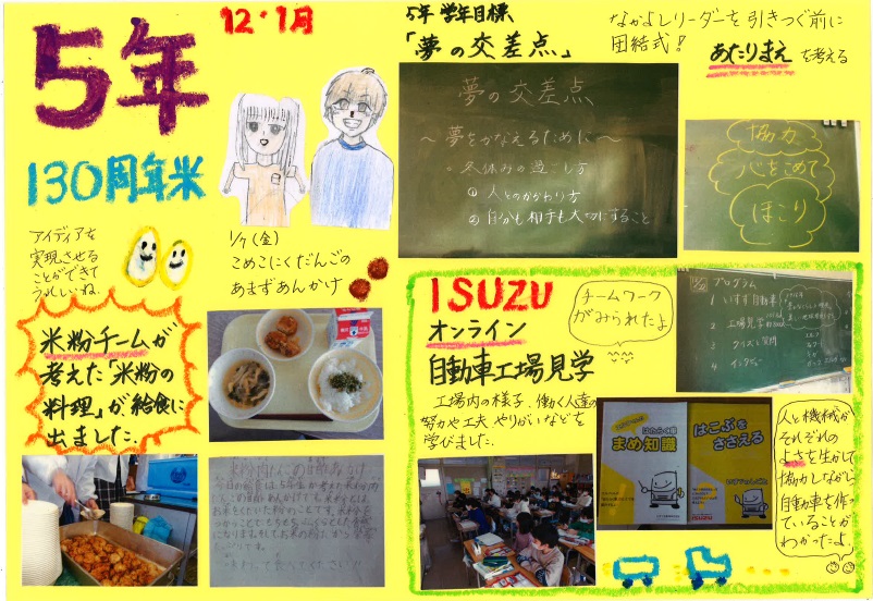 オンライン自動車工場見学、自分たちで考えたメニューが給食になった、団結式　の様子