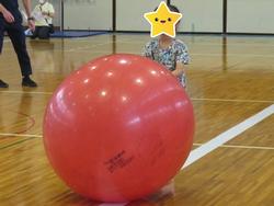 「ゴールをめざして」で大玉を転がす様子。